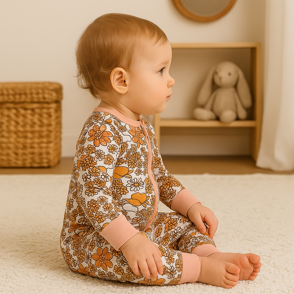 Pijamale lungi din bambus - model slimfit, Orange Blossom, Portocaliu, pentru fetite