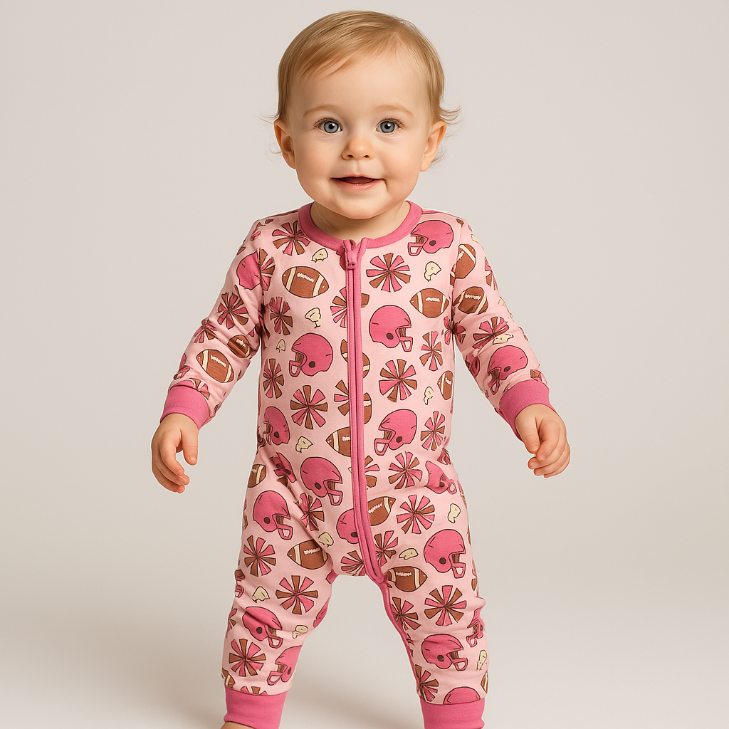 Pijamale lungi din bambus - model slimfit, Pink Sports, Roz Fucsia, pentru fetite