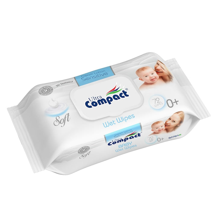 Servetele umede premium cu capac - Compact - Cream Sensitive, 0% alcool și parabeni, pentru bebelusi, 72 buc