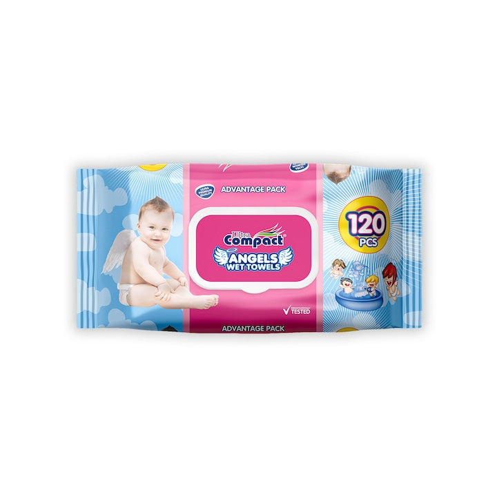 Servetele umede cu capac - ANGELS BABY, 0% alcool și parabeni, pentru bebelusi, 120 buc