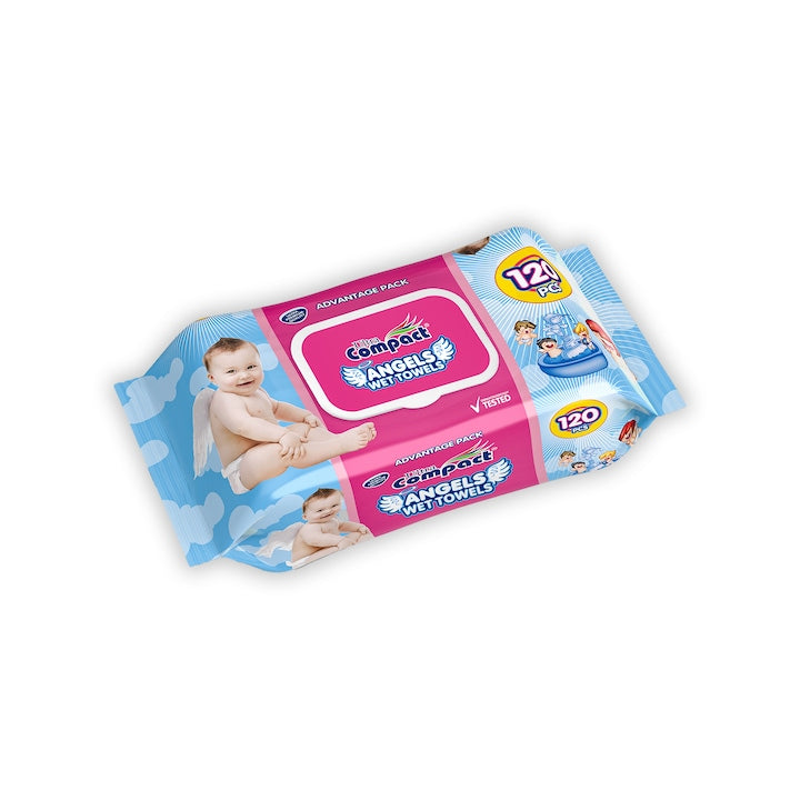 Servetele umede cu capac - ANGELS BABY, 0% alcool și parabeni, pentru bebelusi, 120 buc
