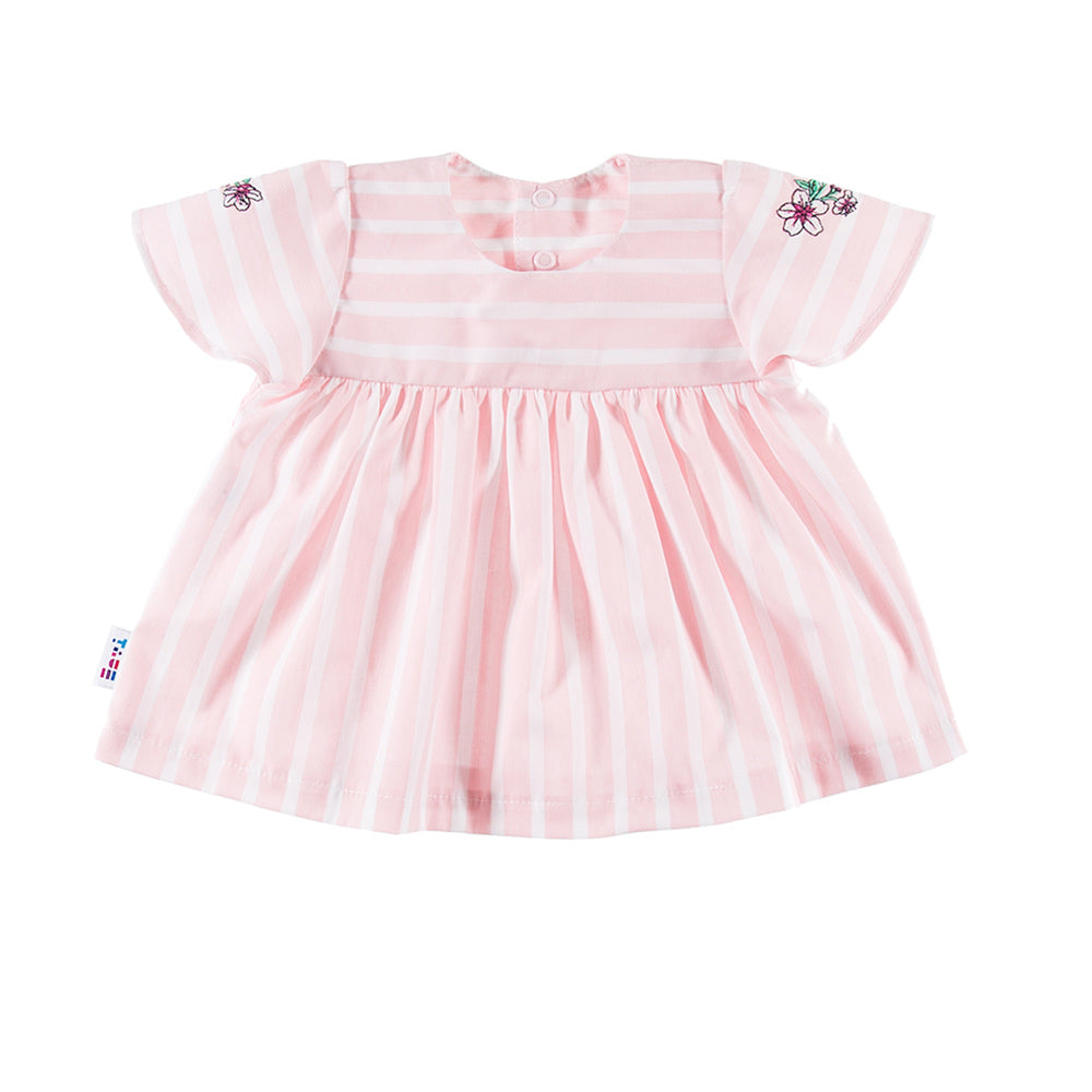 Bluza babydoll EEVI - Flowers, Roz cu dungi albe, pentru fetite